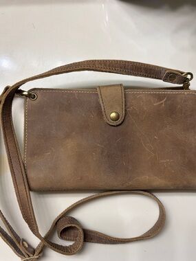 Retired Planner Perfect Tan Leather Crossbody Wallet Bag with notebook